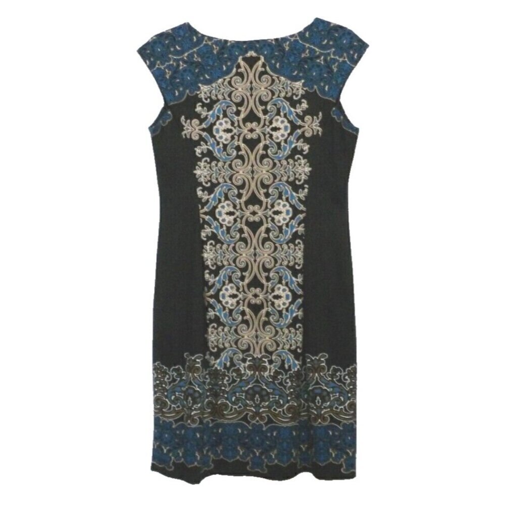 MAGGY LONDON blue, gold & black lined sleeveless polyester blend dress womens 12 - Picture 3 of 3